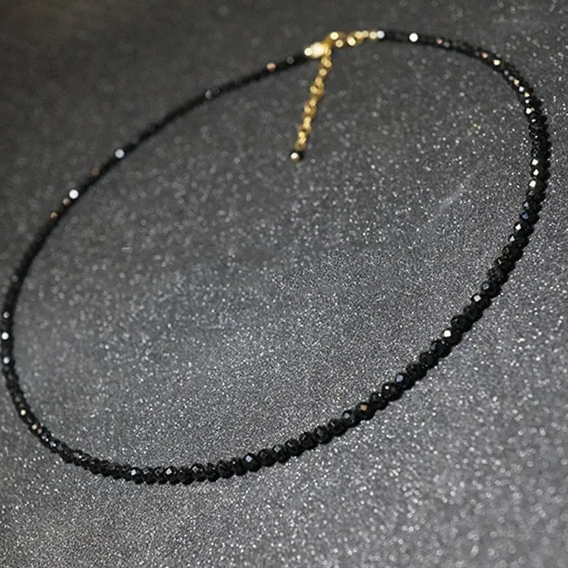 Trendy 3mm Black Clear Beads Chain Short Choker Necklace Female Jewelry Women Sweet Necklaces Bijoux Femme Ladies Party Gift