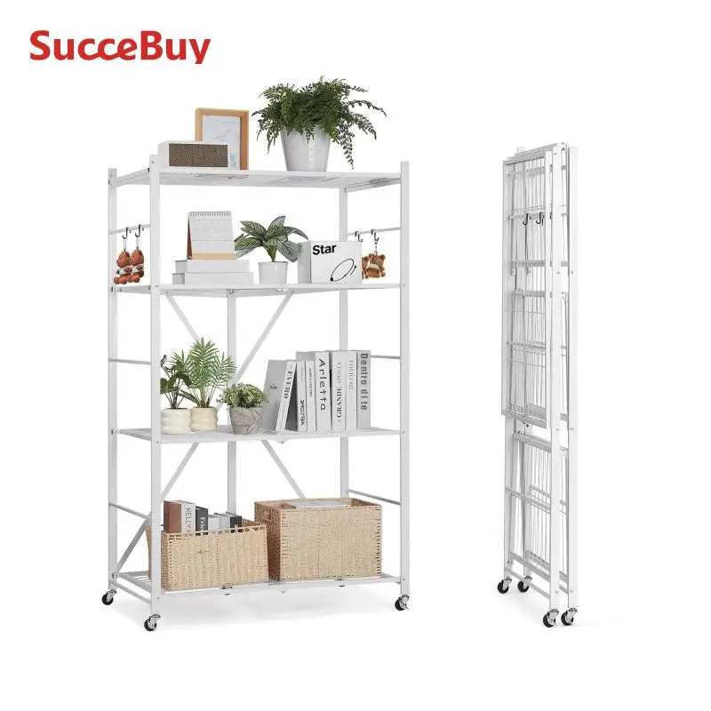 Foldable Metal Storage Shelf with Wheels Heavy Duty Garage Rack