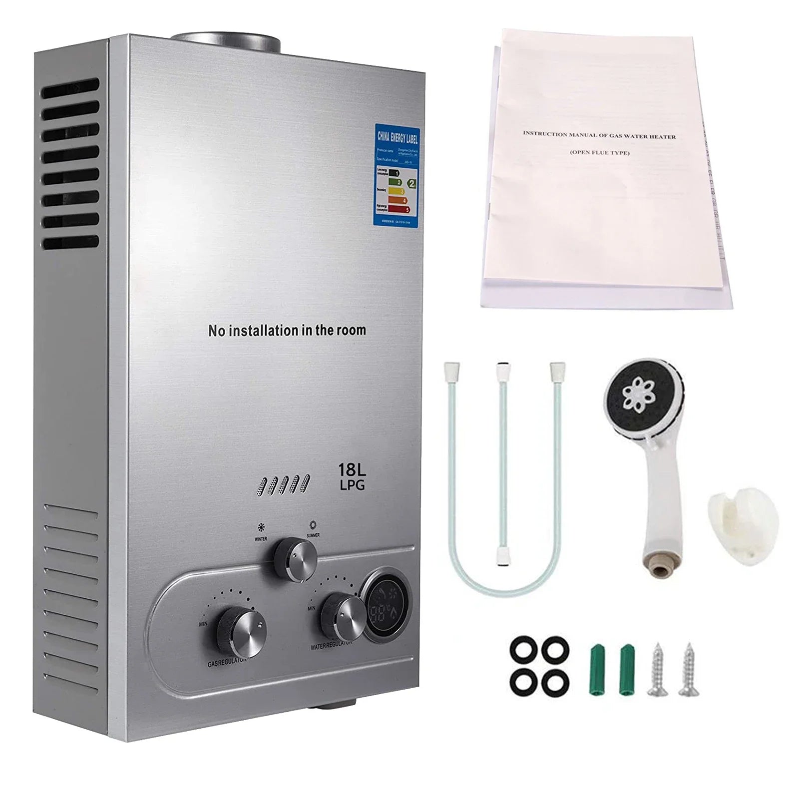 SIHAO 6L 8L 10L 12L 16L 18L LPG Portable Instand Water Heater Propane Gas LPG Wall-Mounted Tankless Water Heater Digital Display