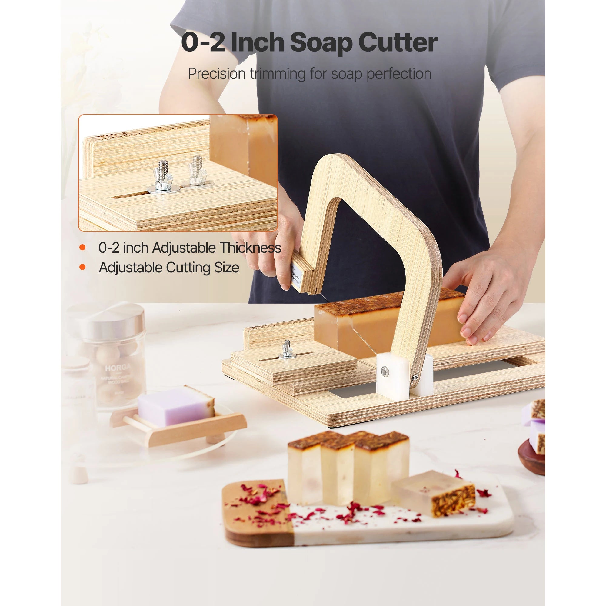 Adjustable Soap Cutter 0–2in with Wire Tension for Clean Even Bars