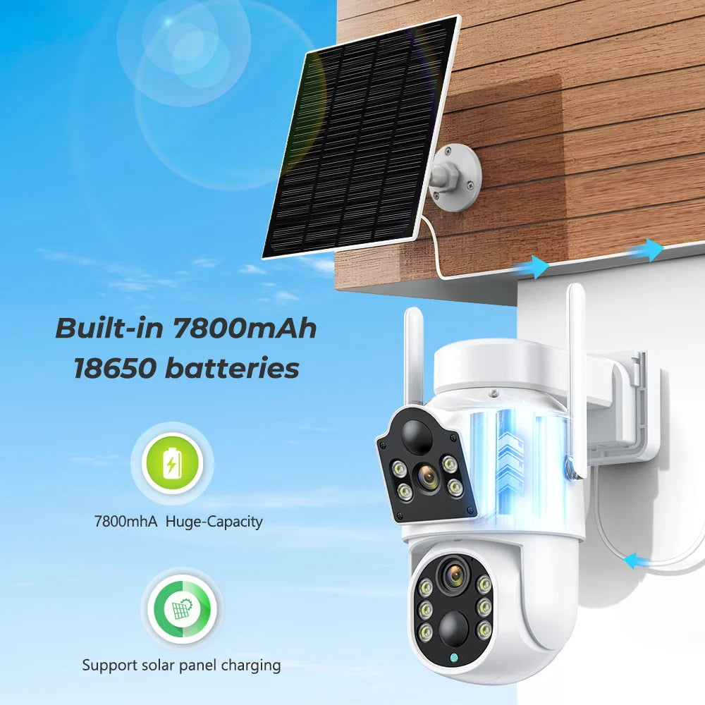 8MP 4K Outdoor WiFi Solar Security Camera Dual Lens Night Vision