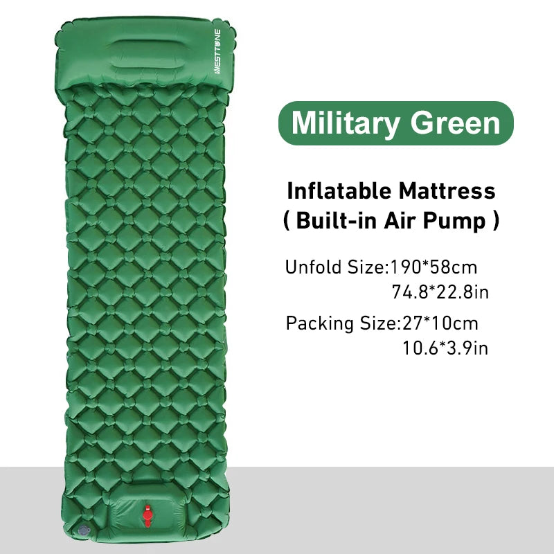 Inflatable Camping Mattress with Built-In Pump and Pillow