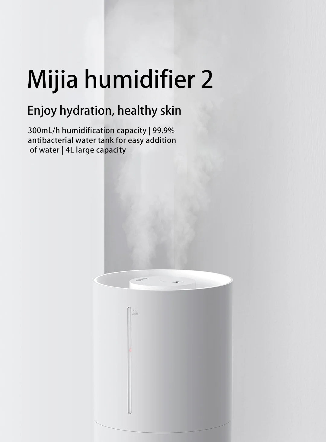 Xiaomi Luftfuktare 2 4L Tyst Dimma Luftfuktighetskontroll 300mL/h
