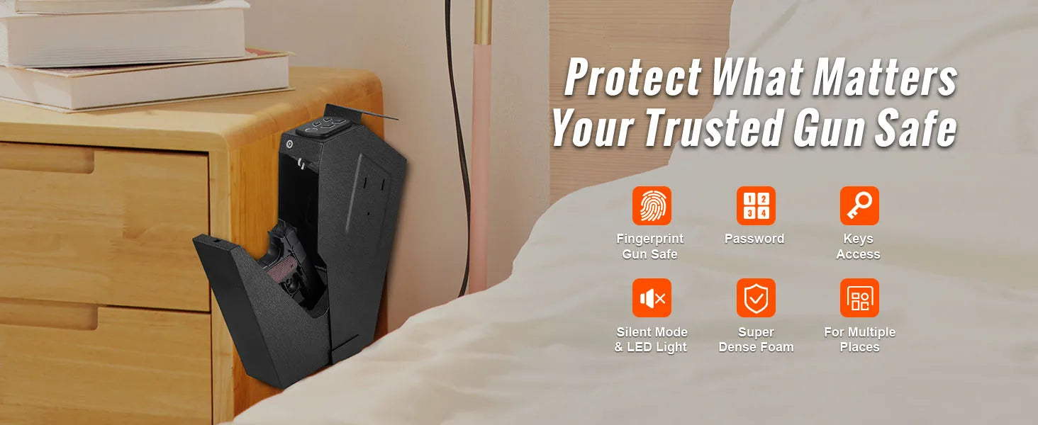 Biometric Pistol Safe with 3-Way Access & Steel Protection