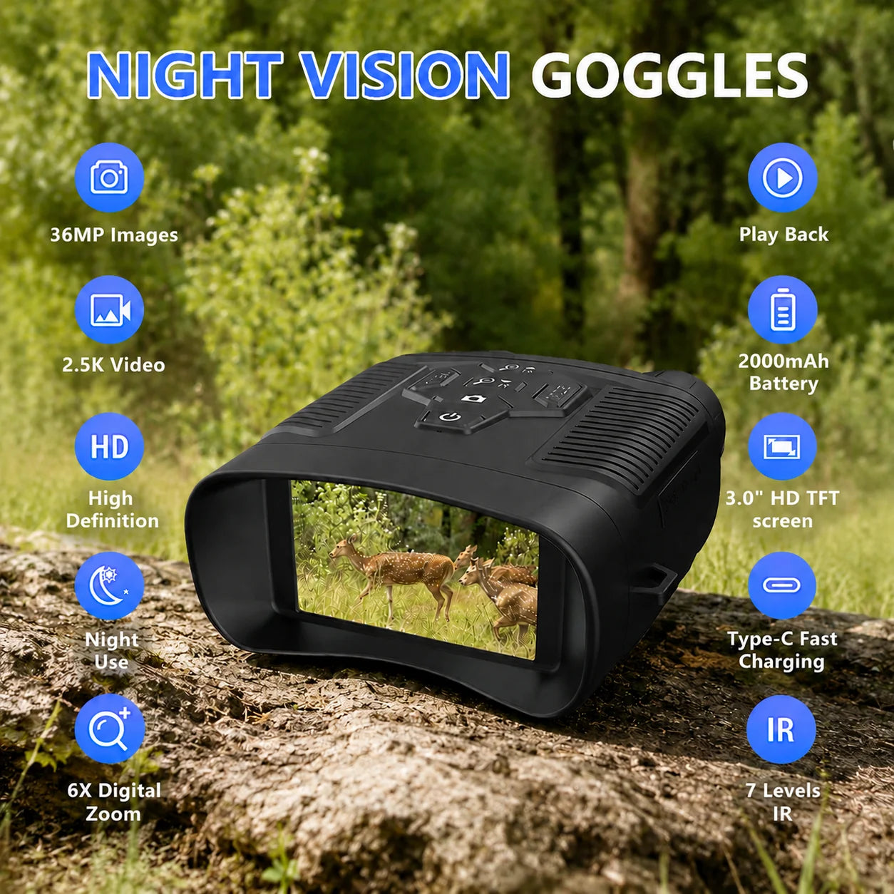 2.5K Night Vision Goggles with 36MP Photos and 6X Zoom