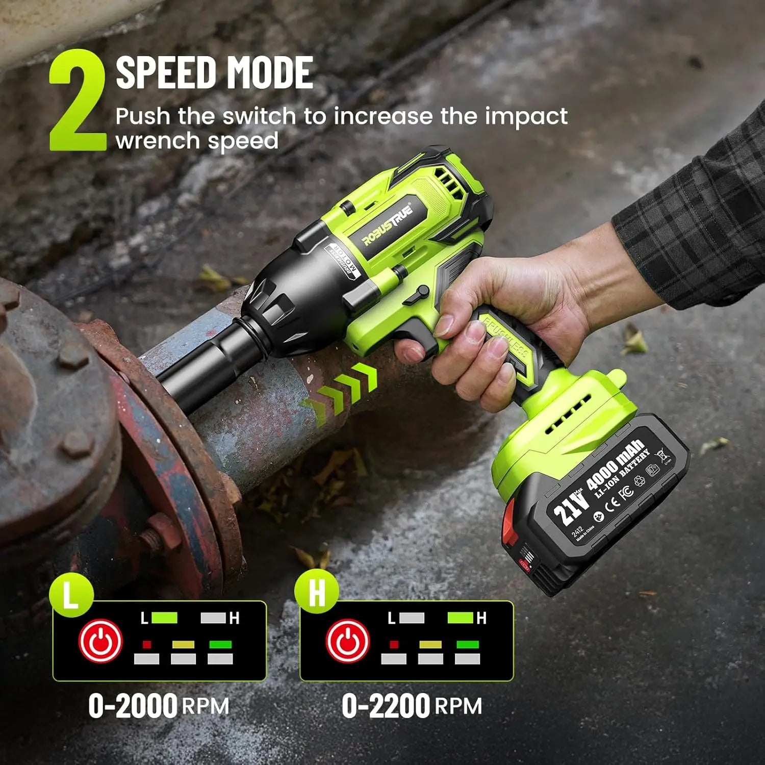 1200Nm 1/2 Inch Cordless Impact Wrench with 2 x 4.0Ah Batteries