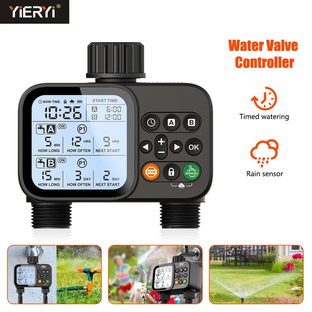 Two-Outlet Garden Watering Timer with LCD