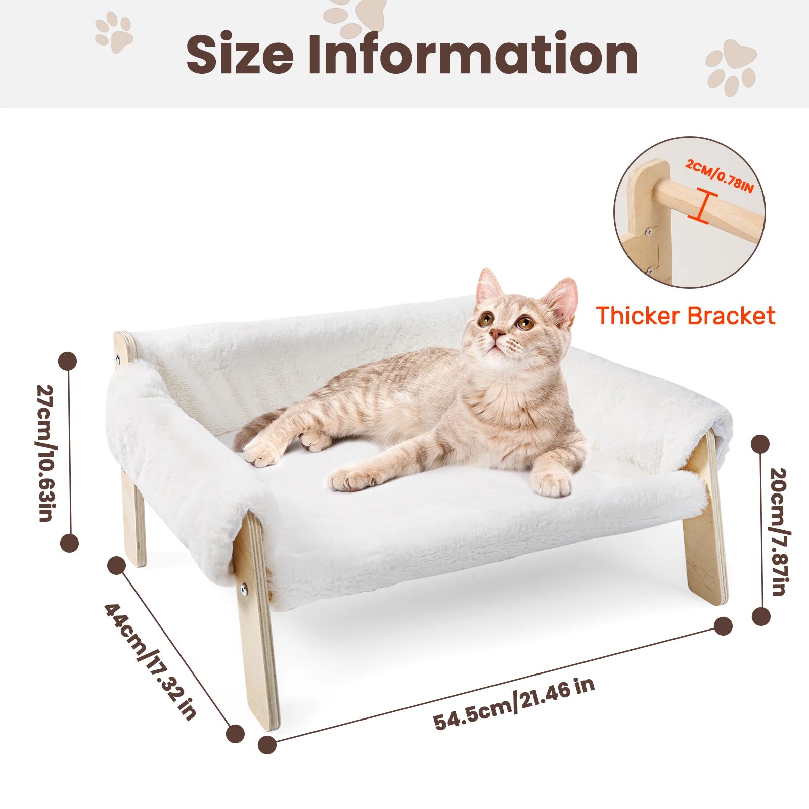 Large Raised Plush Cat Sofa Bed with Wooden Legs