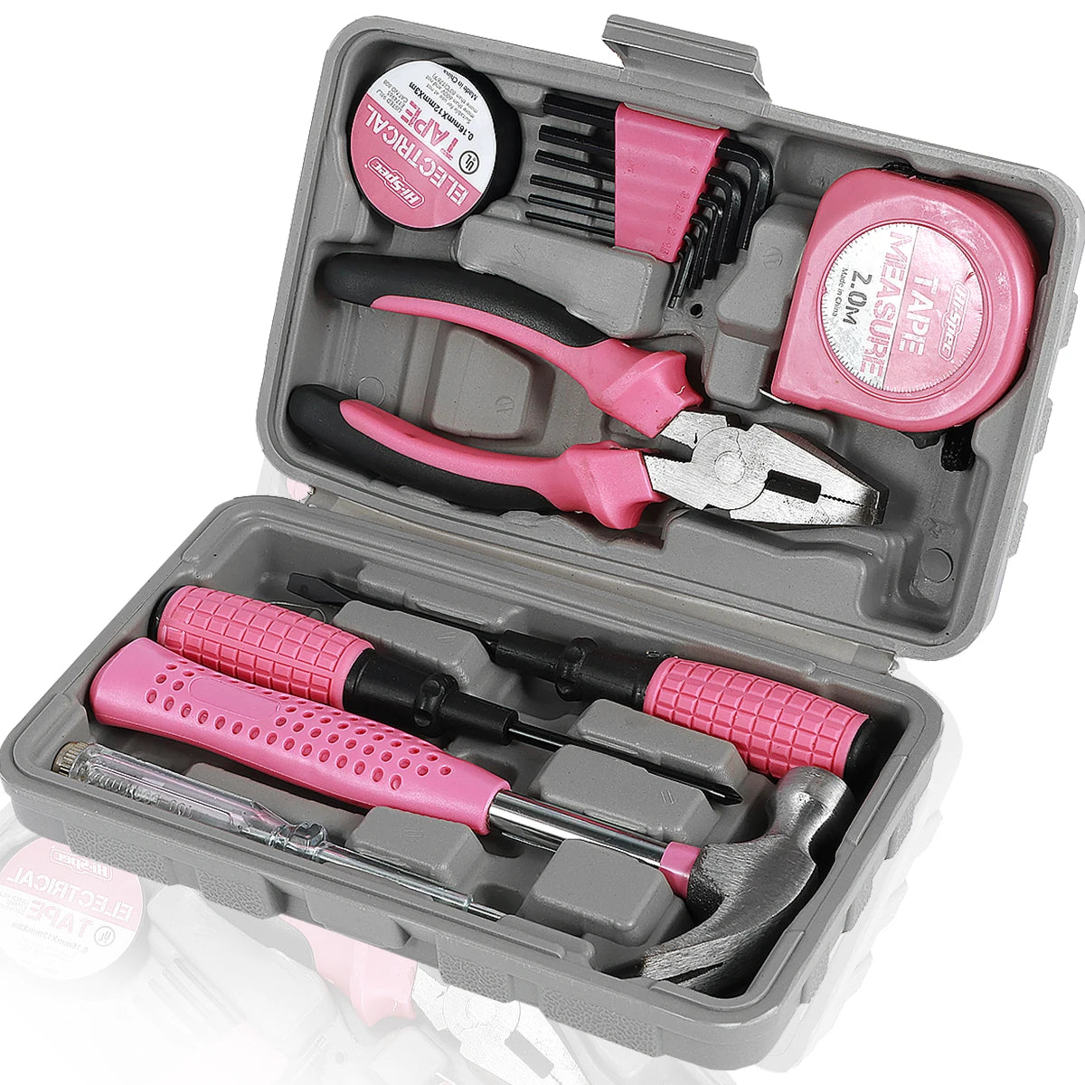 Kit di Attrezzi per Riparazioni Domestiche da 13/24 Pezzi Set Multiuso Rosa per Casa con Custodia per Ripostiglio Martello e Chiave a Brugola Resistenti