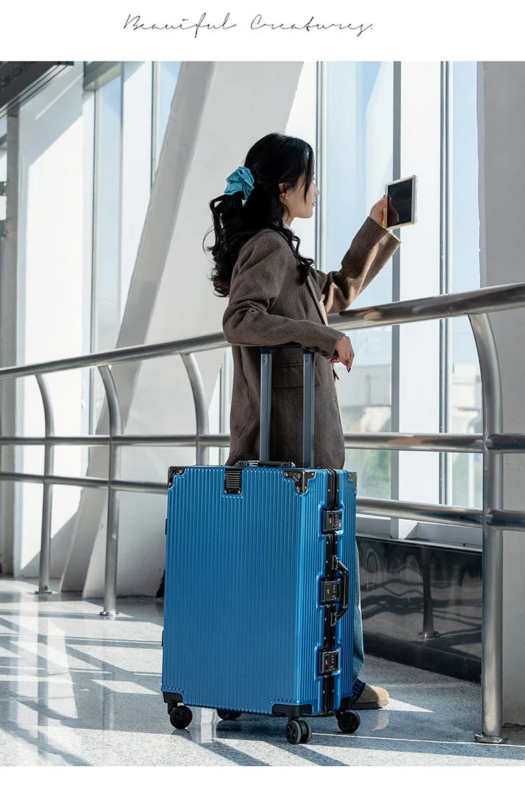 Aluminum Frame Suitcase with Silent All-Terrain Wheels and Cup Holder