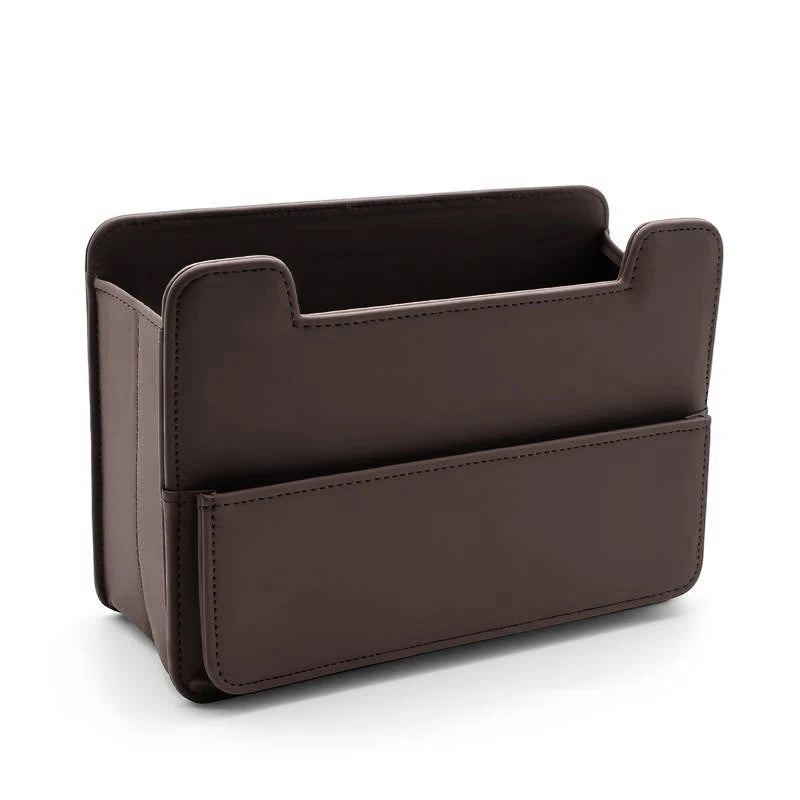 SEAMETAL Tiny Car Trash Can with Pocket Waterproof PU Leather Seat Back Storage Bag Foldable Hanging Car Organizer Dustbin Bin
