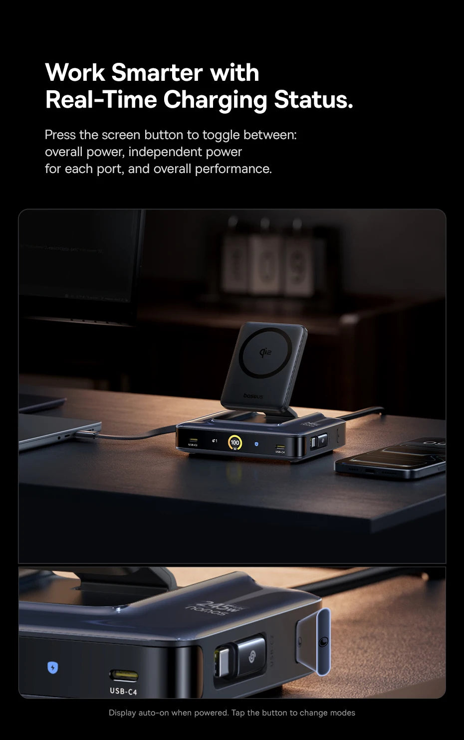 245W 6-in-1 Desktop Charger with Qi2 Wireless & 100W Retractable USB-C