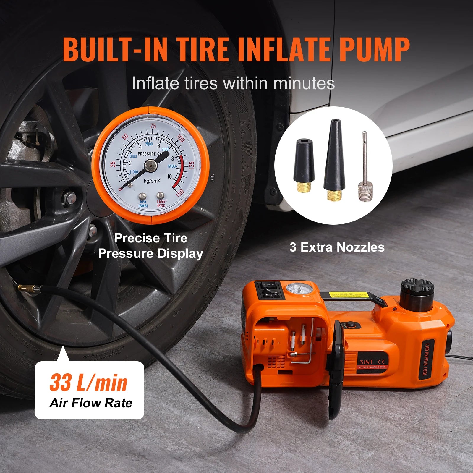 5-Ton Electric Car Jack with Built-In Inflator for Roadside Use