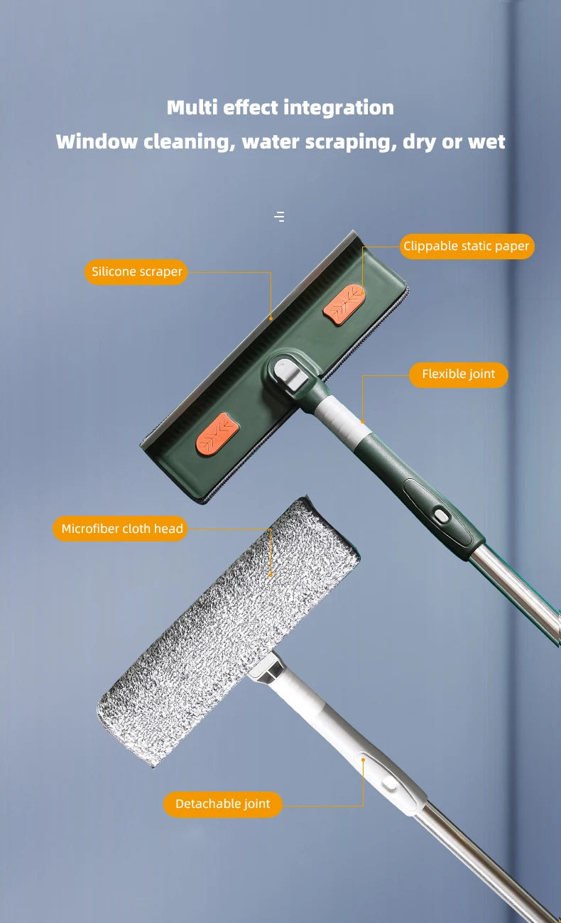 72-226CM Extended Window Cleaning Tool Glass Cleaner Mop with Silicone Scraper Window Cleaning Brush Household Cleaning Tools