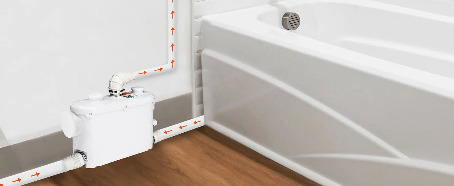 SucceBuy Macerator Pump 500W 29GPM Flow 26ft/8 m Head Wall-Hung Toilet Pump, 4 Water Inlets Waste Water Disposal Upflush Machine