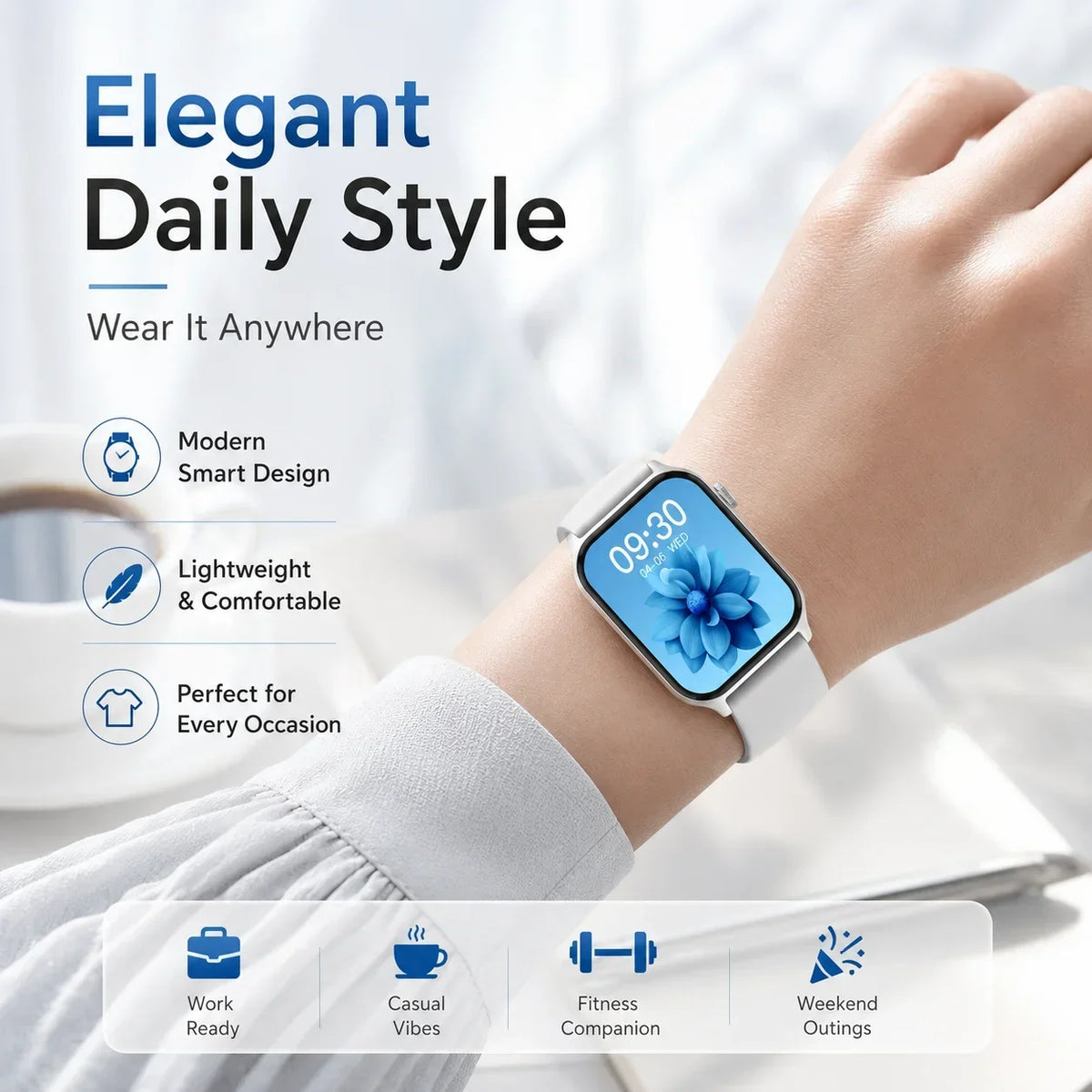 For Android IOS Users WETECH WX16 Smart Watch Bluetooth Call Internal Mic Touch Screen 123 Sport Modes Heart Sleep Stress Tracking Fitness Wristwatch 7-Day Battery White Black Two Colors Available