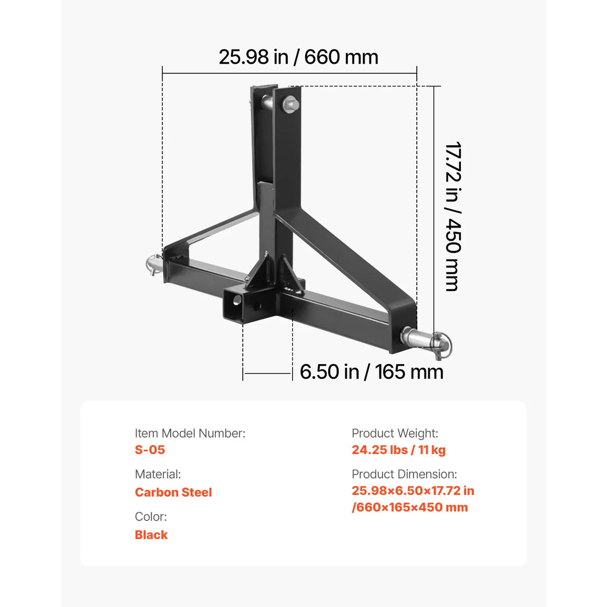 SucceBuy Attelage de remorque à 3 points avec récepteur 2 po 3pt vers 1 Tracteur 3000lbs Compatible avec Kubota Mahindra Ford Yanmar John Deere