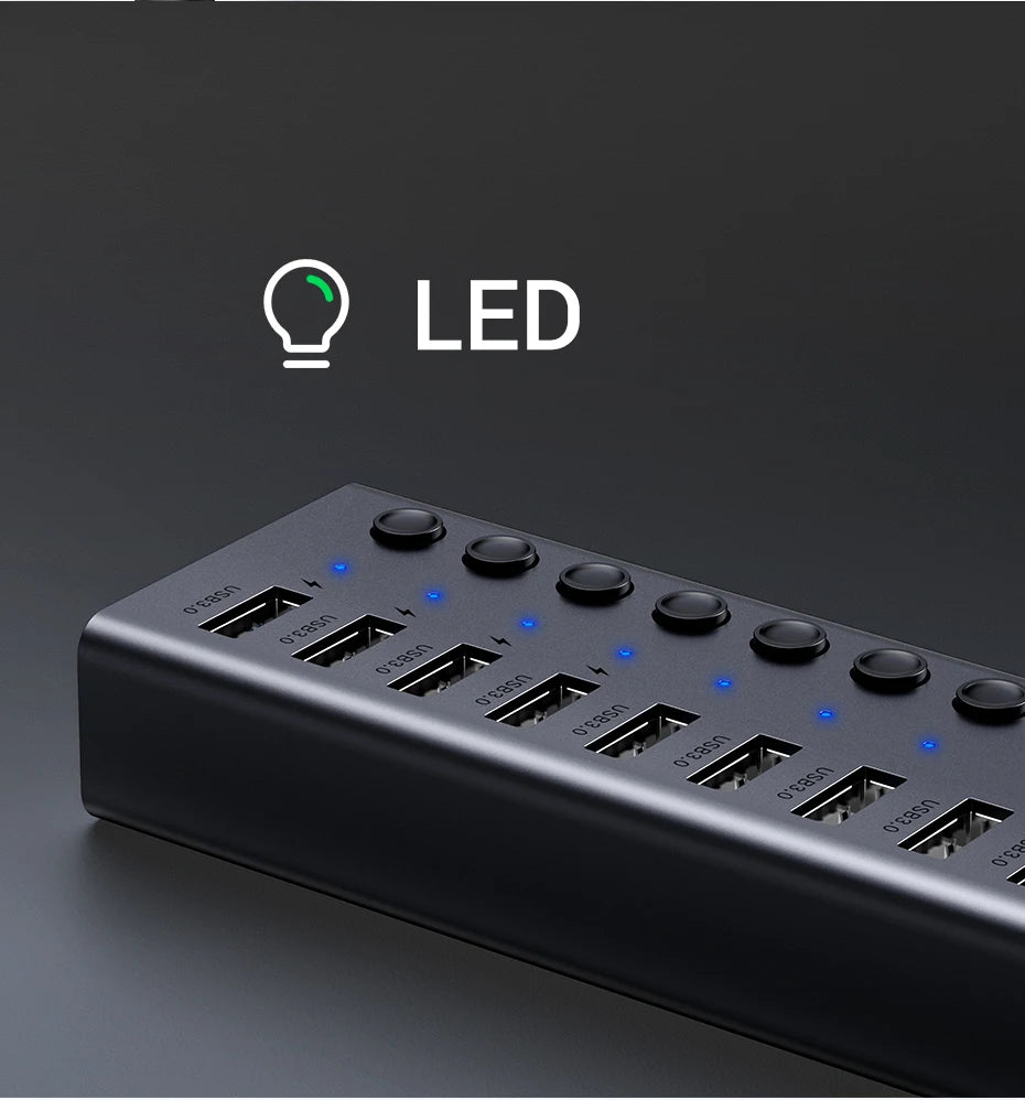 Seven-Port USB 3.0 Hub with Individual Switches