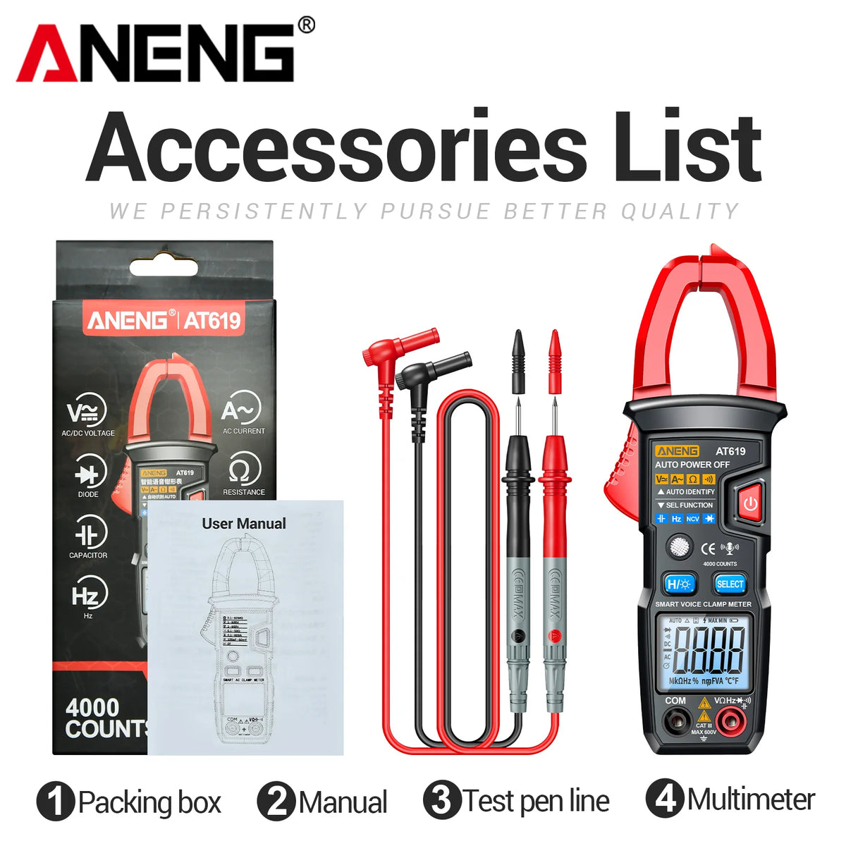 ANENG AT619 digital tangamperemeter, 600 V / 600 A