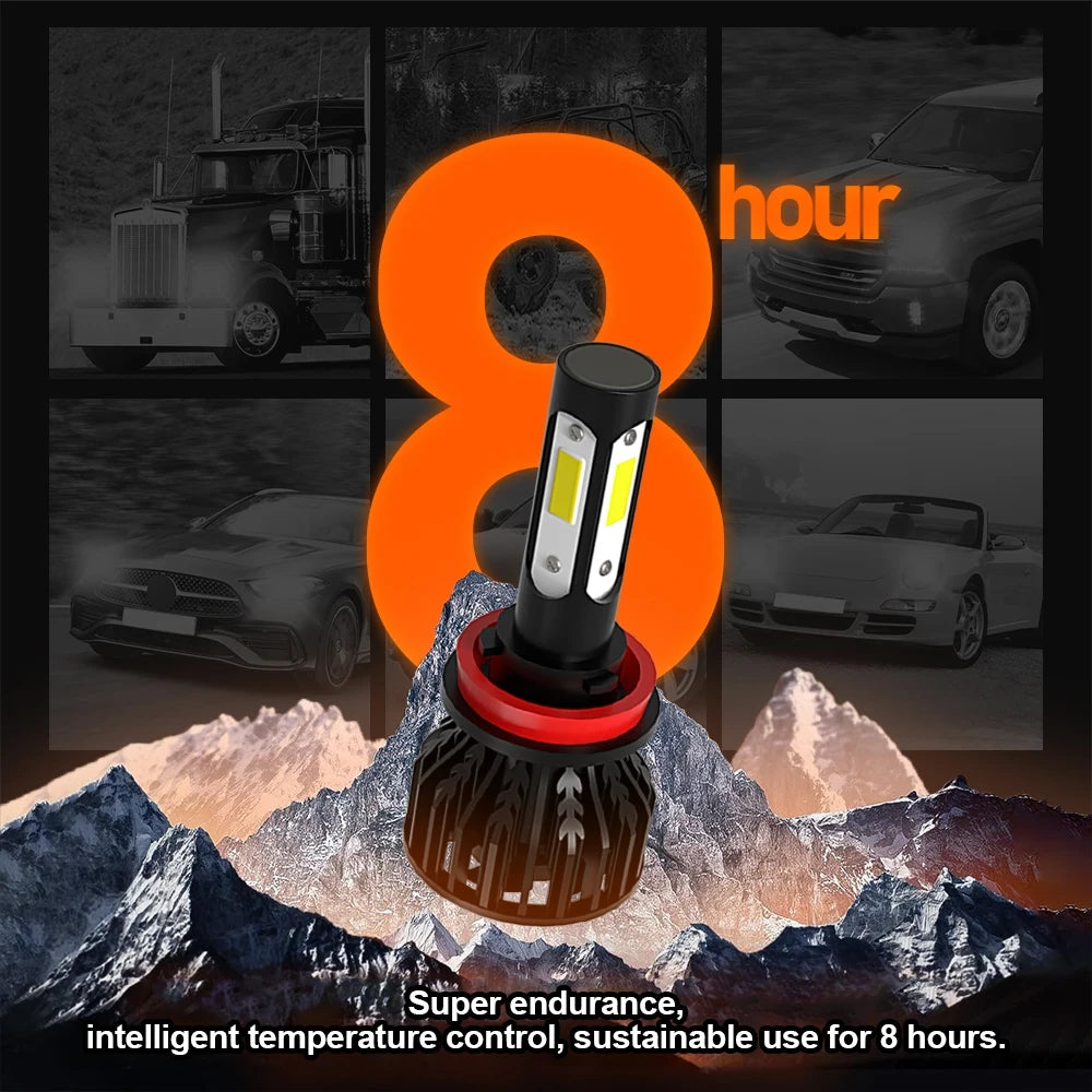 1 set de 4 becuri LED pentru faruri auto cu 4 fețe 9007, 25000LM 200W 9007 HB5 Hi/Lo, becuri pentru far LED auto COB 6000K alb 8000K albastru