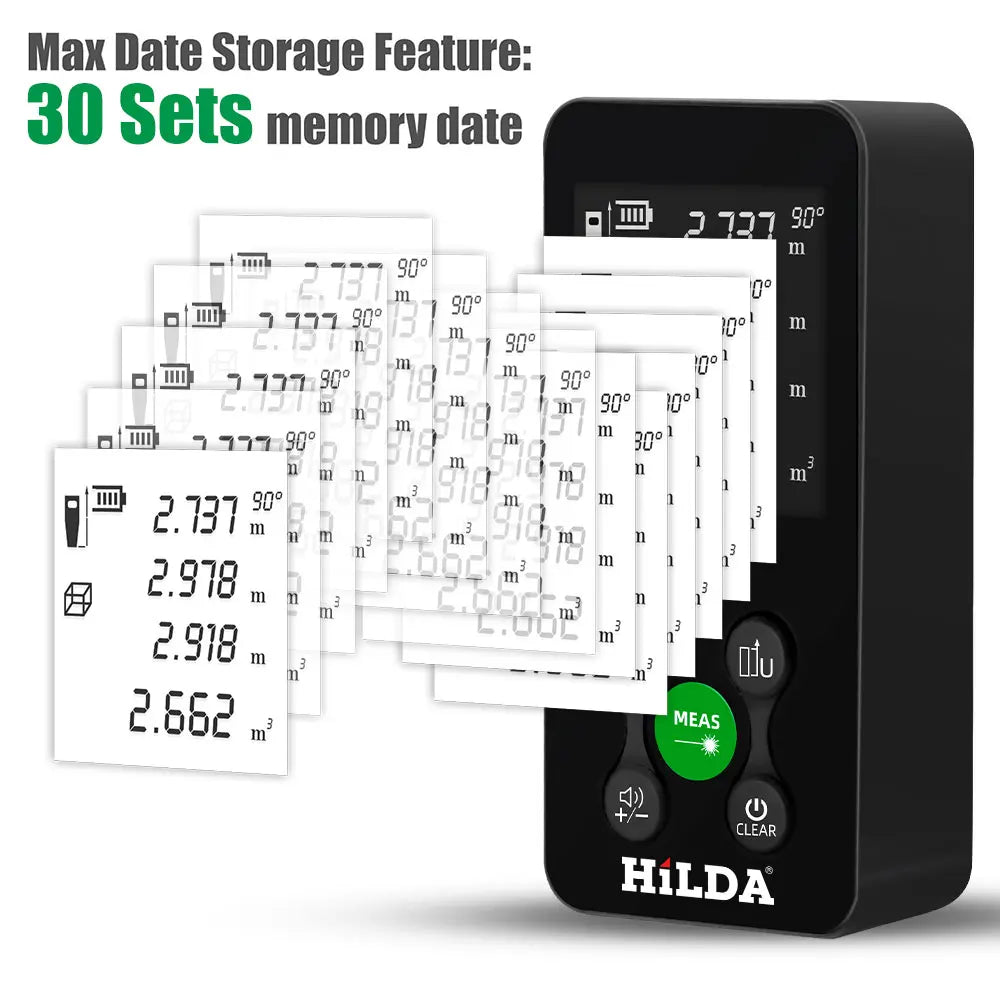 HILDA 50/100/120M Laser Rangefinder Red/Green Light Laser Distance Digital Tape Rechargeable and Measurable Angle Laser Measure