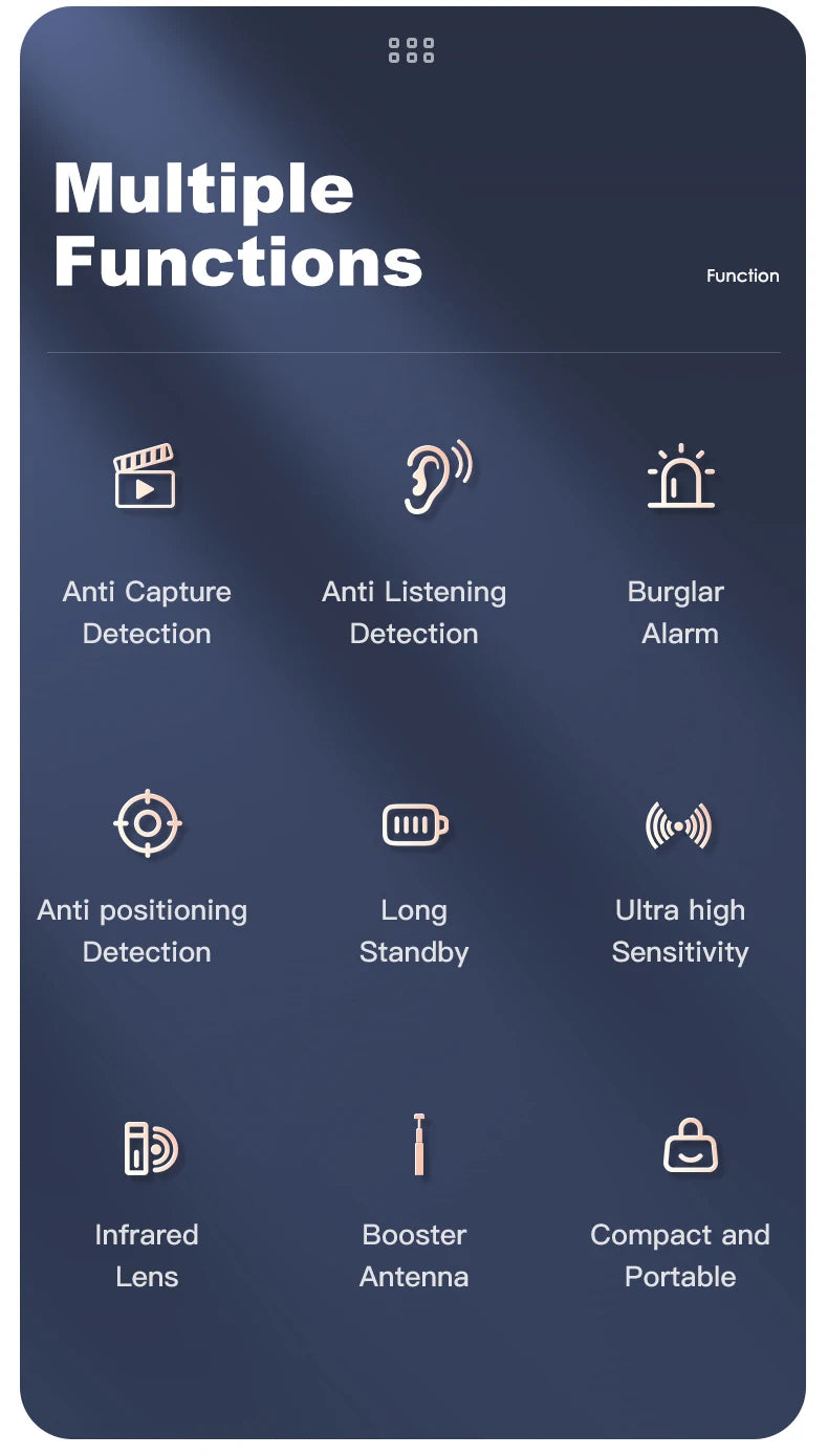 Detector de Câmera Oculta Antiespião Dispositivo de Rastreamento de GPS para Carro, Escuta, Bug, RF, Scanner de Sinal All Inalámbrico, Gadget de Proteção e Segurança