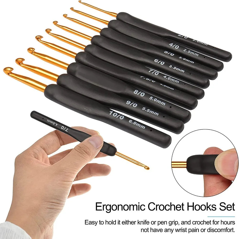 8PCS Black Crochet Hooks Set for Arthritic Hands,Ergonomic Crochet Hook Soft Crochet Needle,2.5-6.0mm Crochet Kit for Beginners