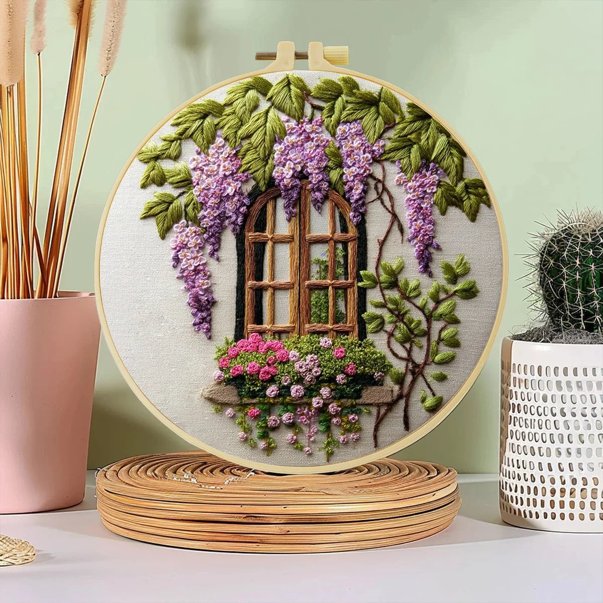 Windows and Flowers Embroidery Pattern Kit