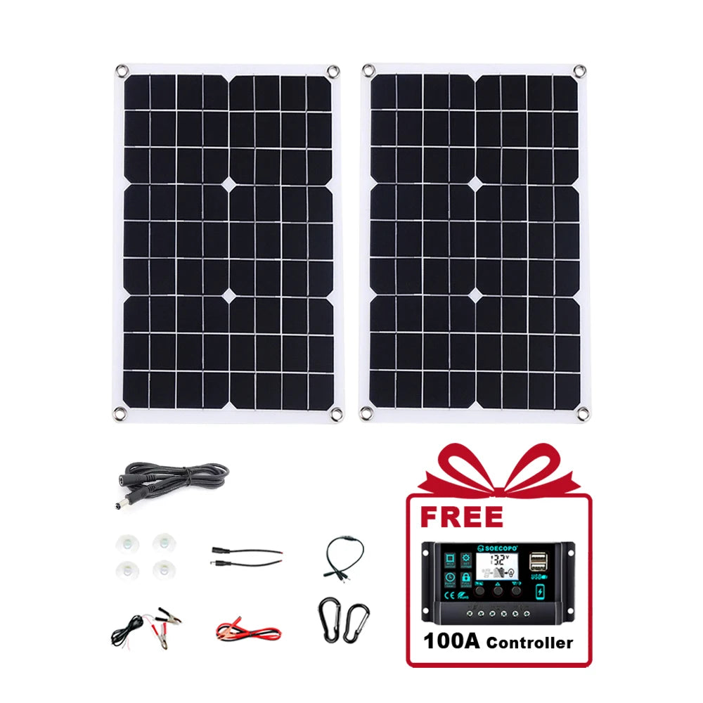 (U.S Stock ) SOECOPO 1000W Portable Solar Panel Kit 2*500W Photovoltaic Panels for Camping Free 100A Controller USB Home Balcony