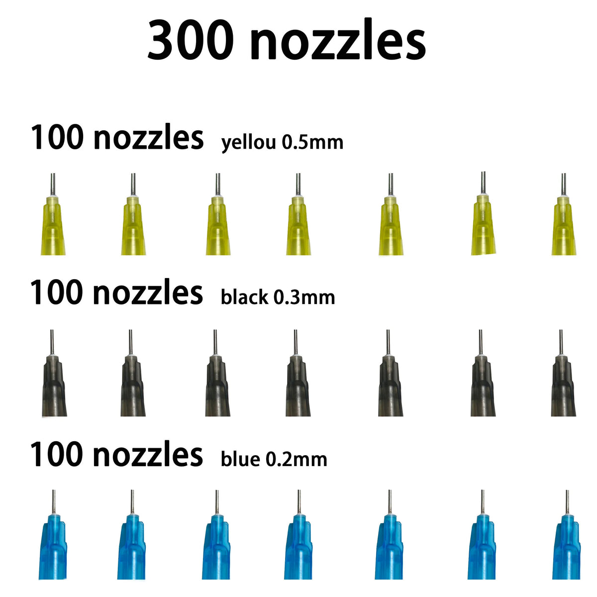 No-Clean Airbrush Nozzle Set, 0.2/0.3/0.5 mm, 30 Pieces