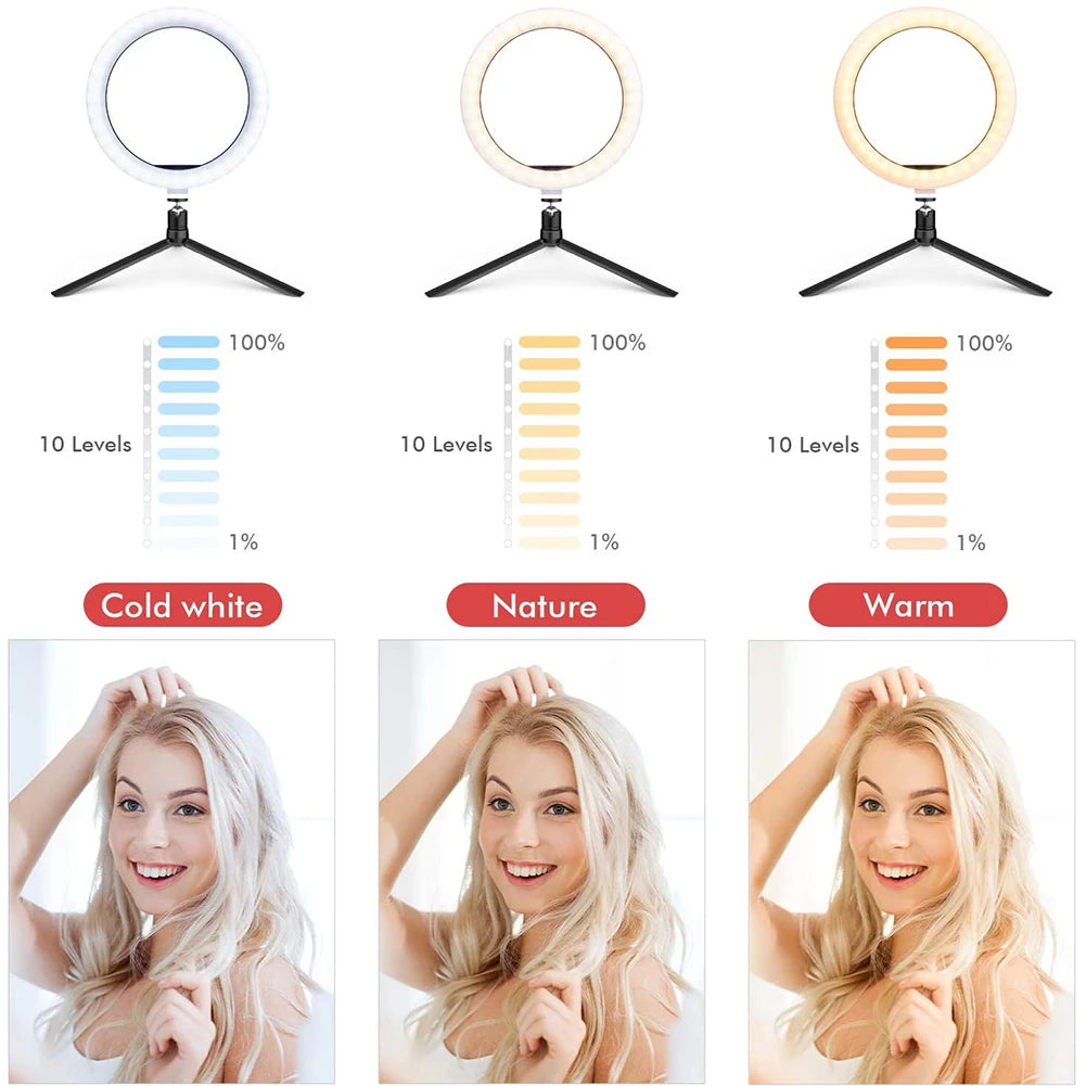 6/10/12 Inch LED Selfie Ring Light Dimmable Photography LED Fill Lamp Tripod With Remote Control For Phone Video Live Recording
