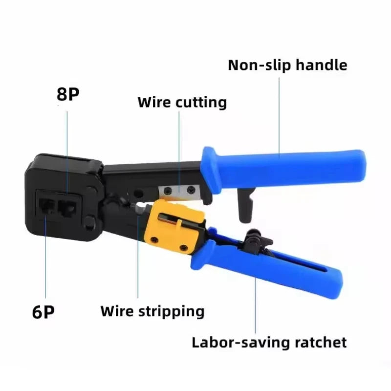 Ratcheting RJ45 and 6P Modular Cable Crimper