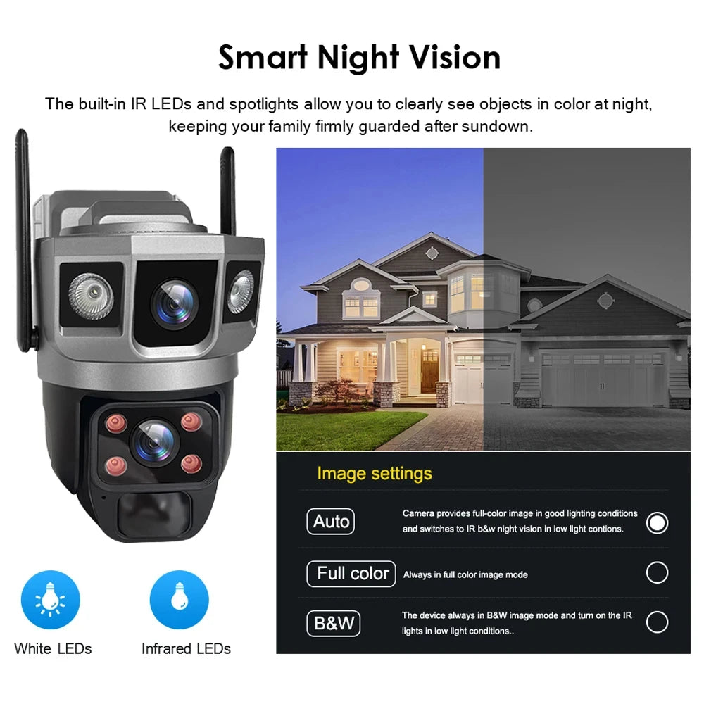 Dual Lens Three Screens WIFI Solar Camera 12MP 10X Zoom CCTV Outdoor Automatic Tracking Humanoid Detection Support PTZ IP66 Cam