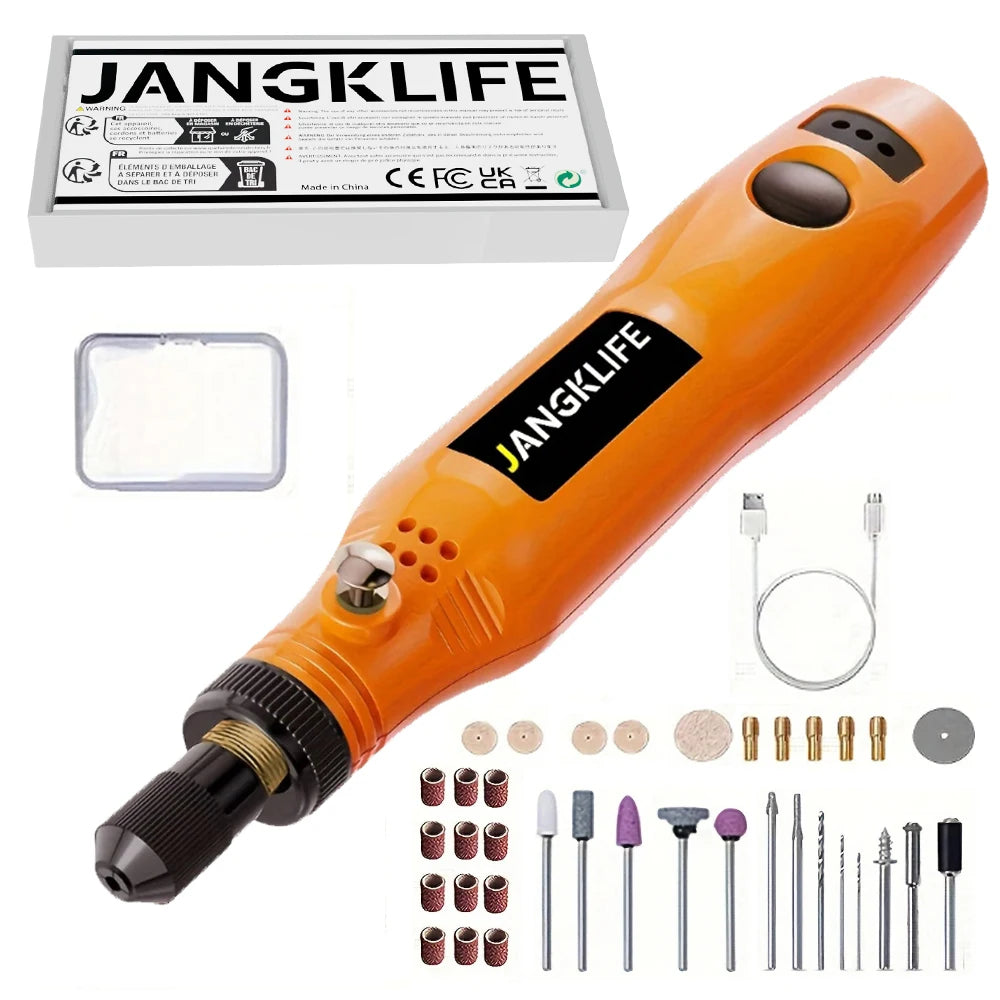 JANGKLIFE USB Cordless Rotary Tool Kit Woodworking Engraving Pen DIY For Jewelry Metal Glass Mini Wireless Drill