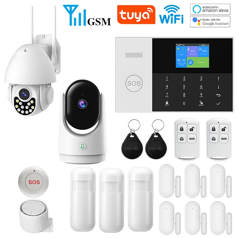WIFI GSM Alarm System Tuya Smart Life APP Home Smart Security Protection Wireless Security Alarm House System with ALexa