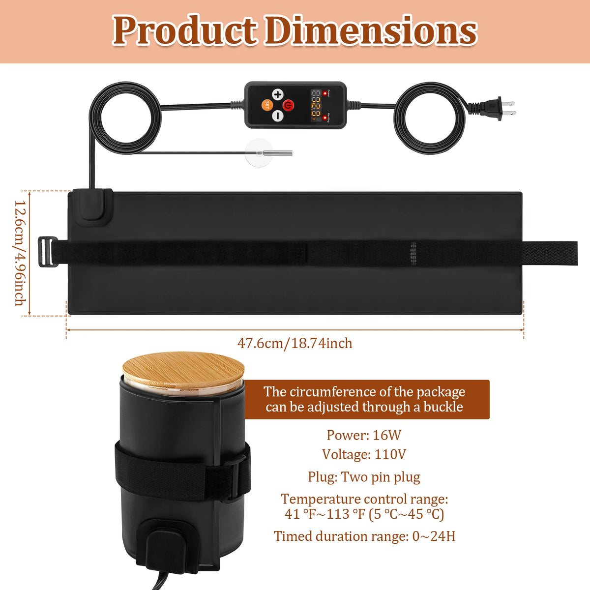 Adjustable Fermentation Jar Heating Wrap, 110 V US Plug
