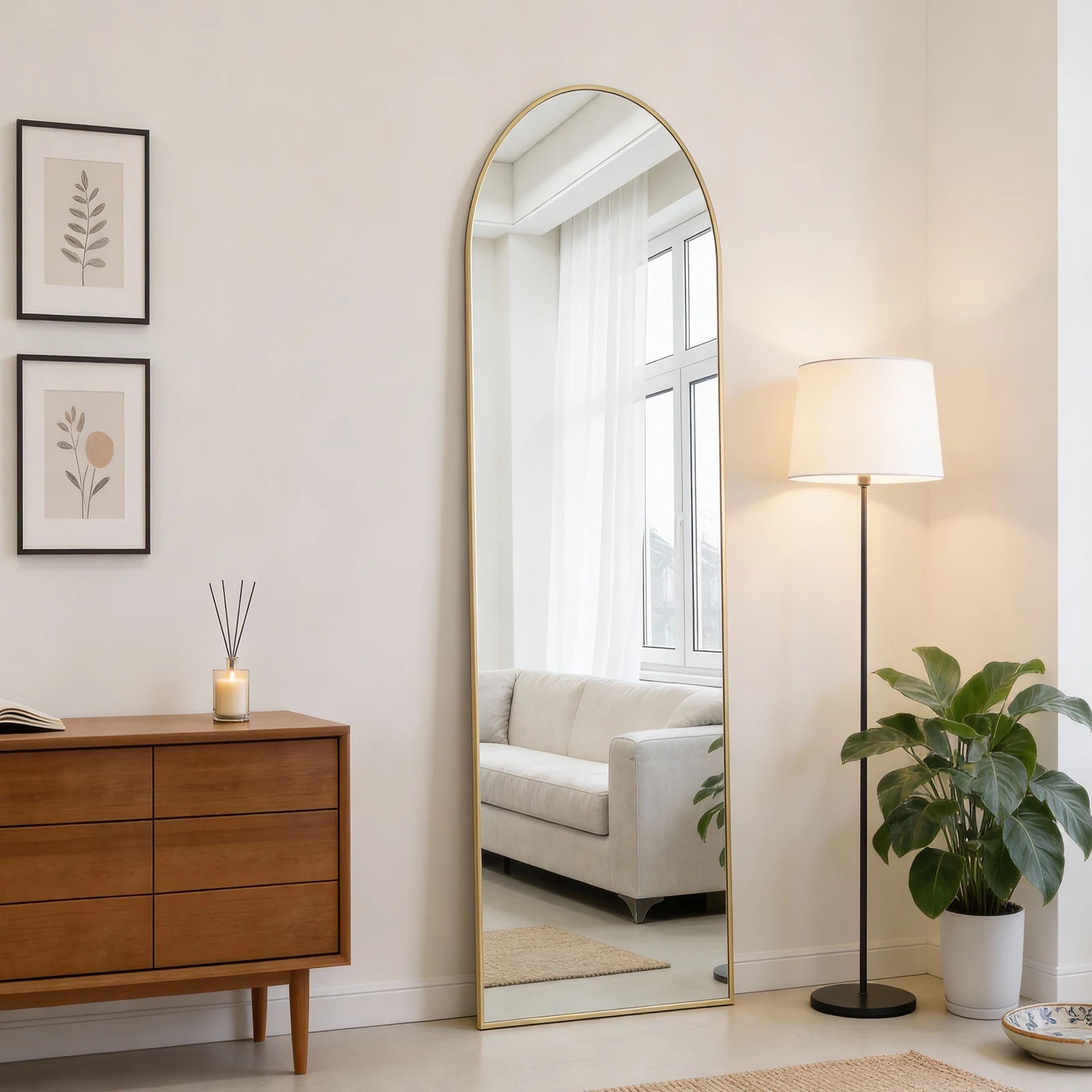 47x14 Full Length Wall Mirror with Aluminum Frame, Hang or Lean
