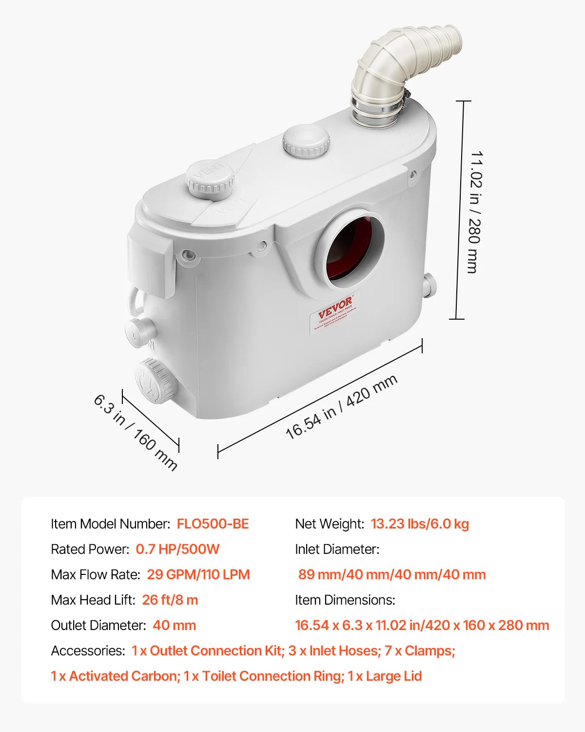 Macerator Sewerage Sump Pump with 3 Water Inlets and Check Valve