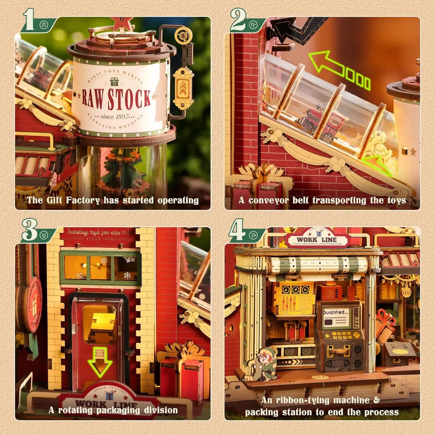 Robotime Rokr Scatola Musicale in Legno Sogno di Natale Regalo Fabbrica Puzzle 3D