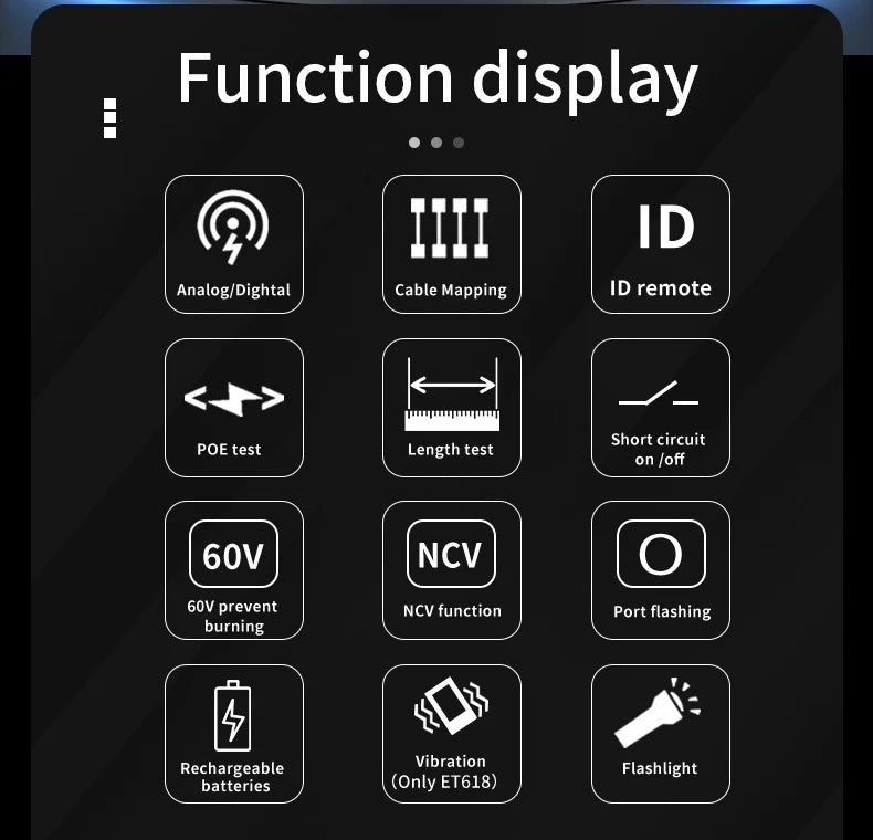 TOOLTOP Network Cable Tester Multimeter Lan Cable Tracking POE Test 400M/600M Length Measure Sensitivity Adjustable Line Tracker
