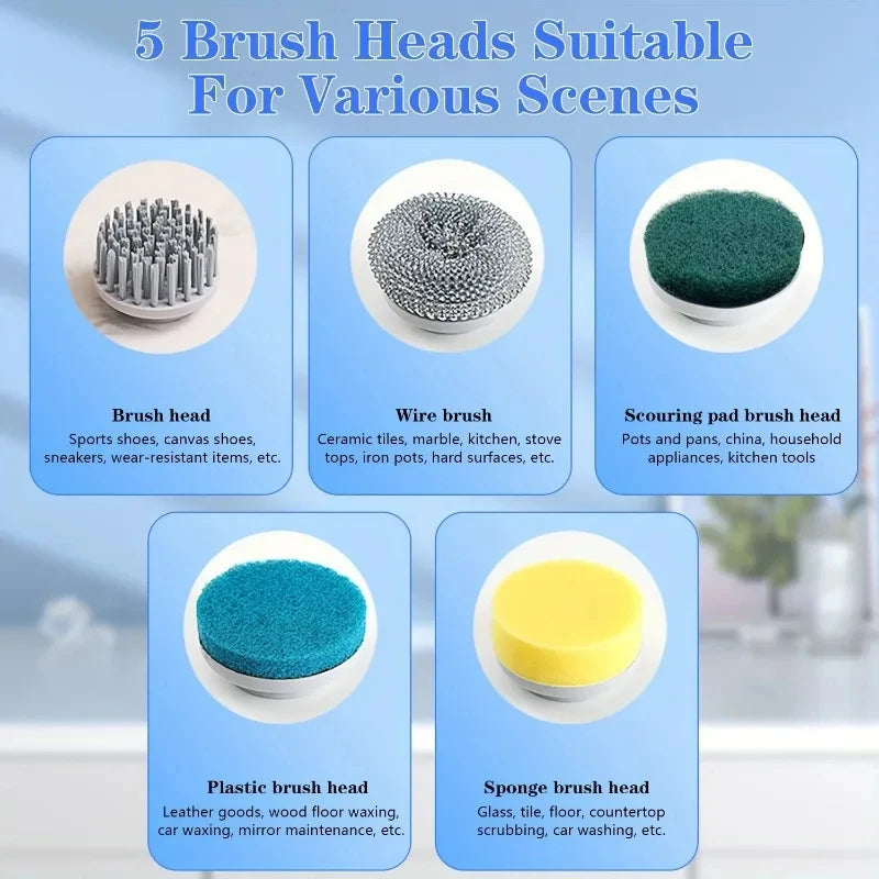 Rechargeable Spin Scrubber with 5 Brush Heads