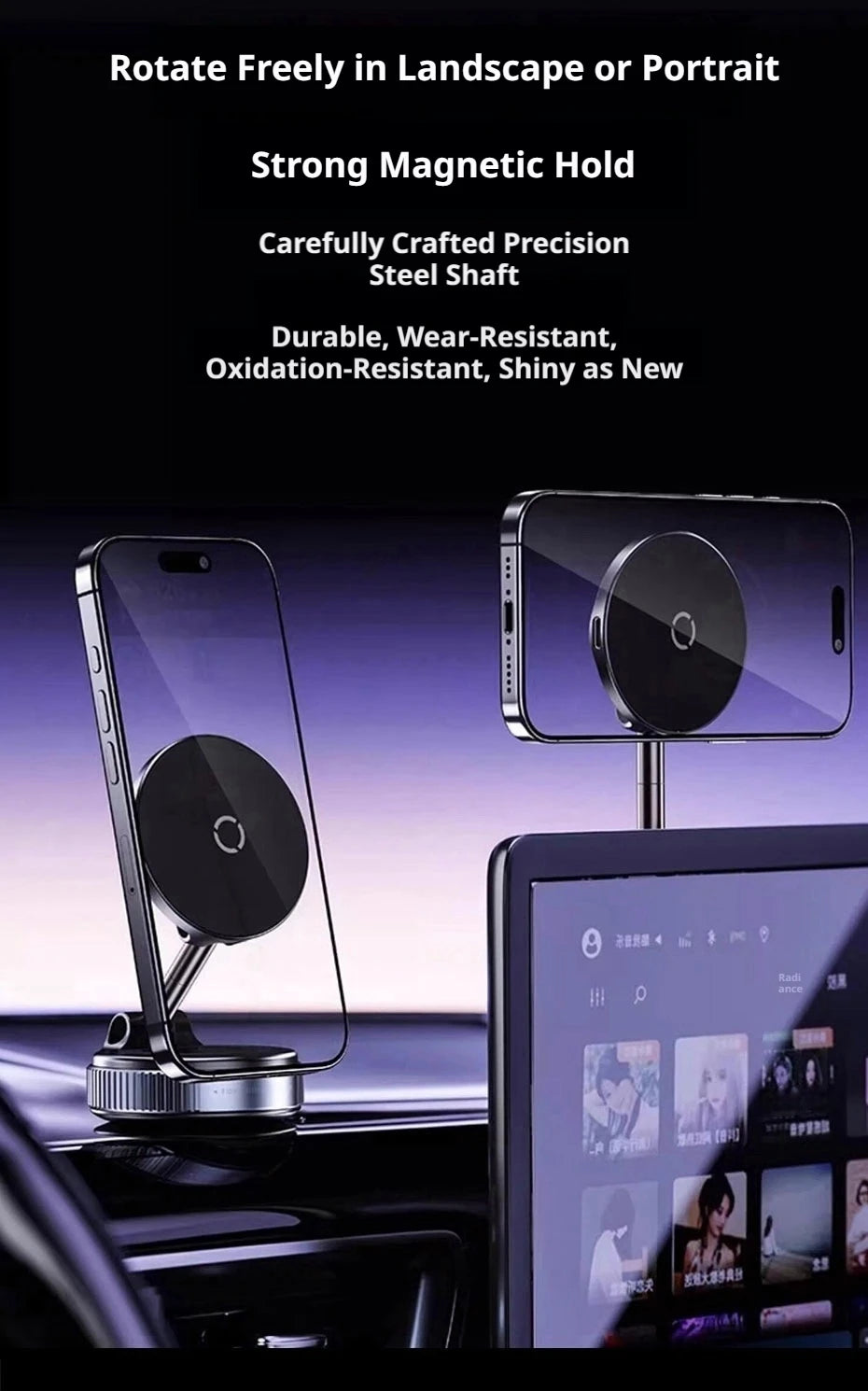 SEAMETAL Strong Magnetic Car Phone Holder Foldable 360° Rotation Multi-scene application 15W Vacuum Suction Wireless Charger