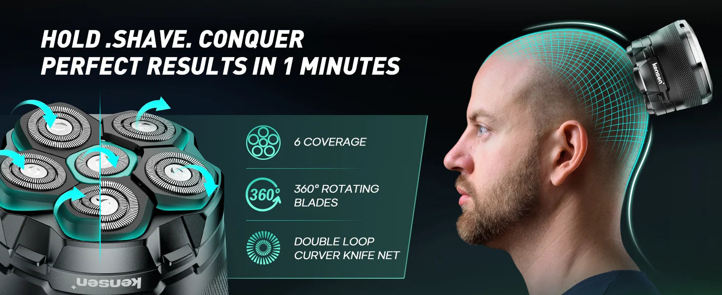 Elektrický holiaci strojček na hlavu pre hladké a rýchle holenie dohola