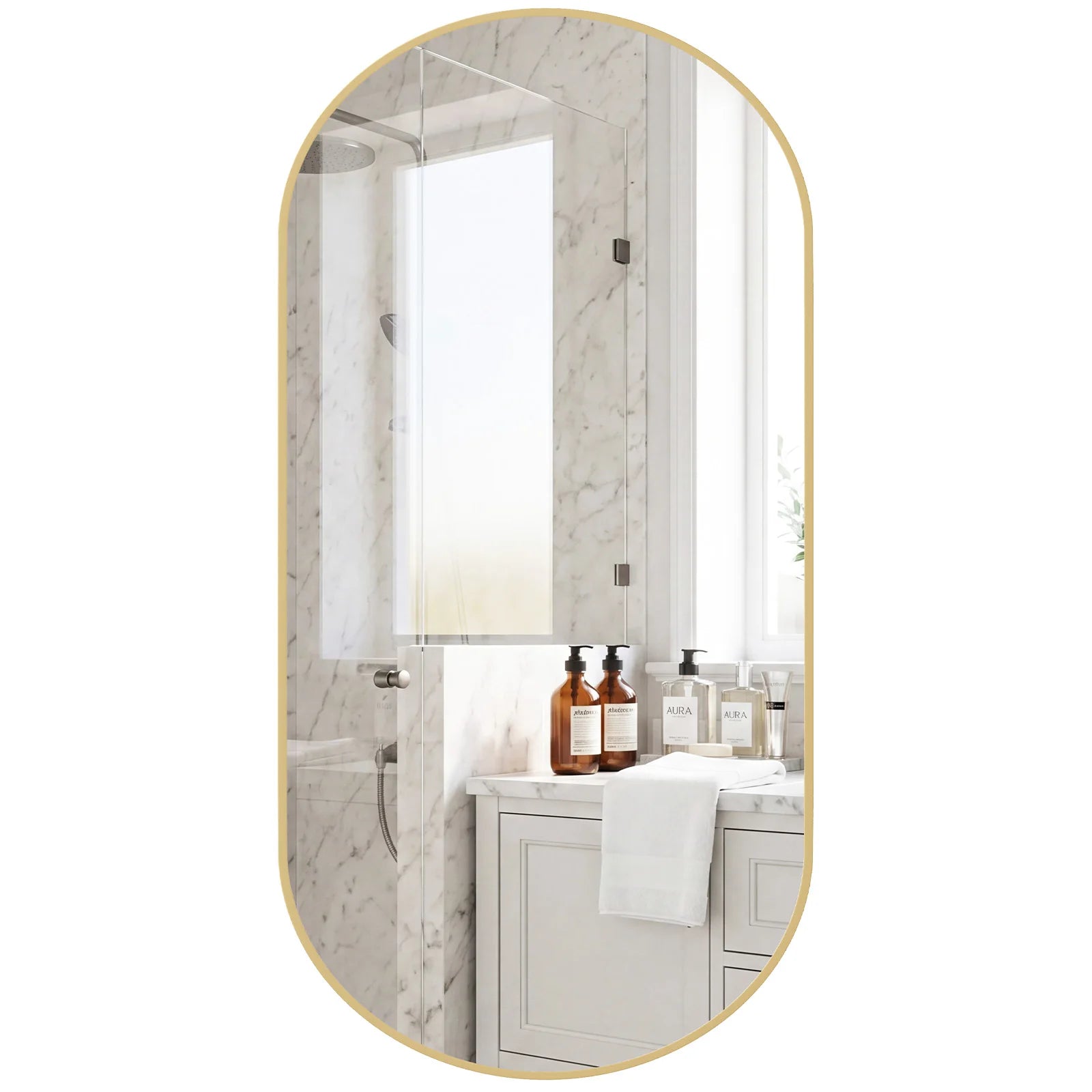 Oval Wall Mirror with Metal Frame – Modern Tempered Glass Decor