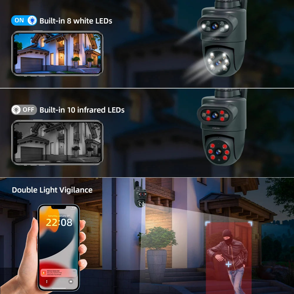 Dual Lens 10MP WiFi Security Camera with Auto Tracking & Night Vision