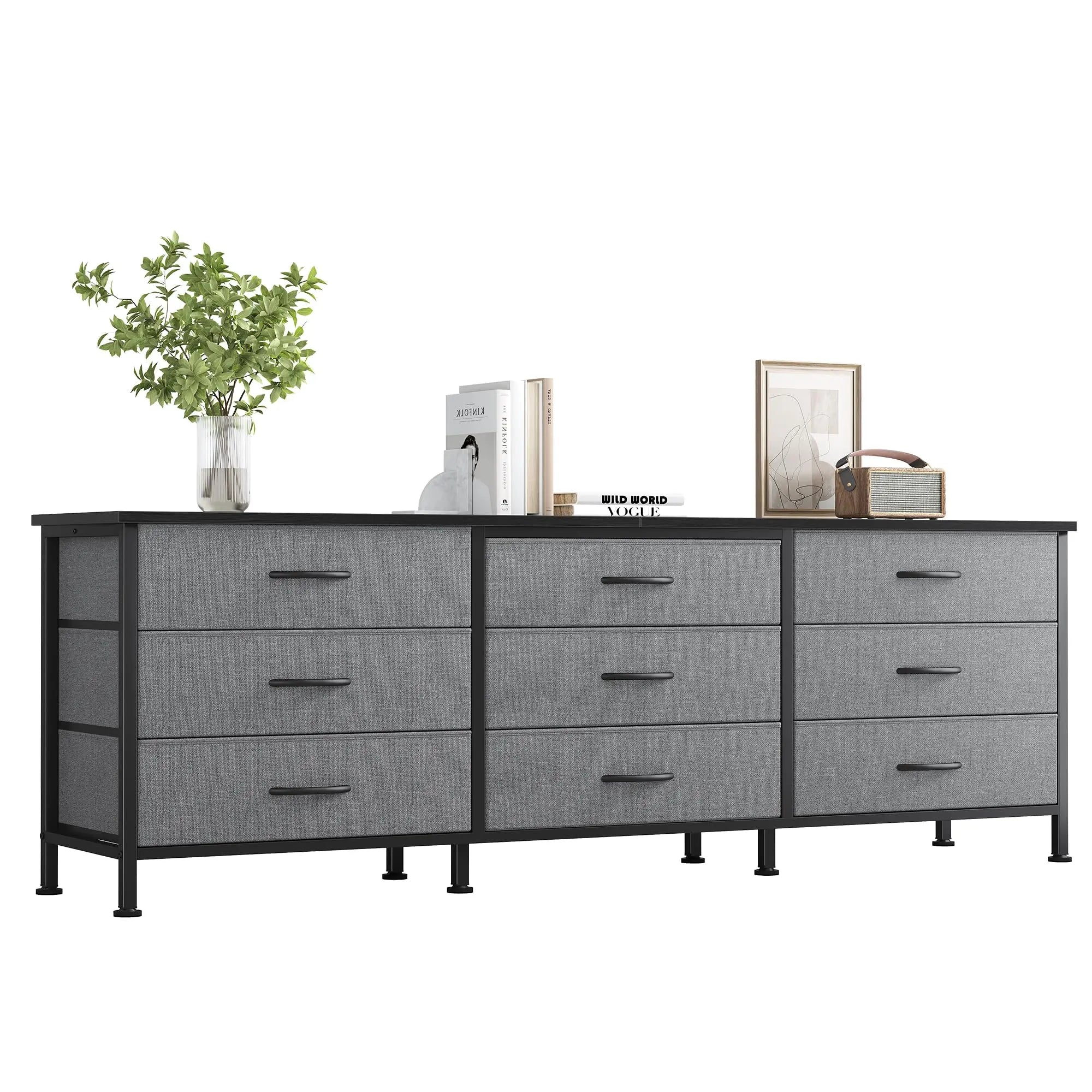 Modern TV Stand with 9 Fabric Drawers for Up to 75 Inch TVs