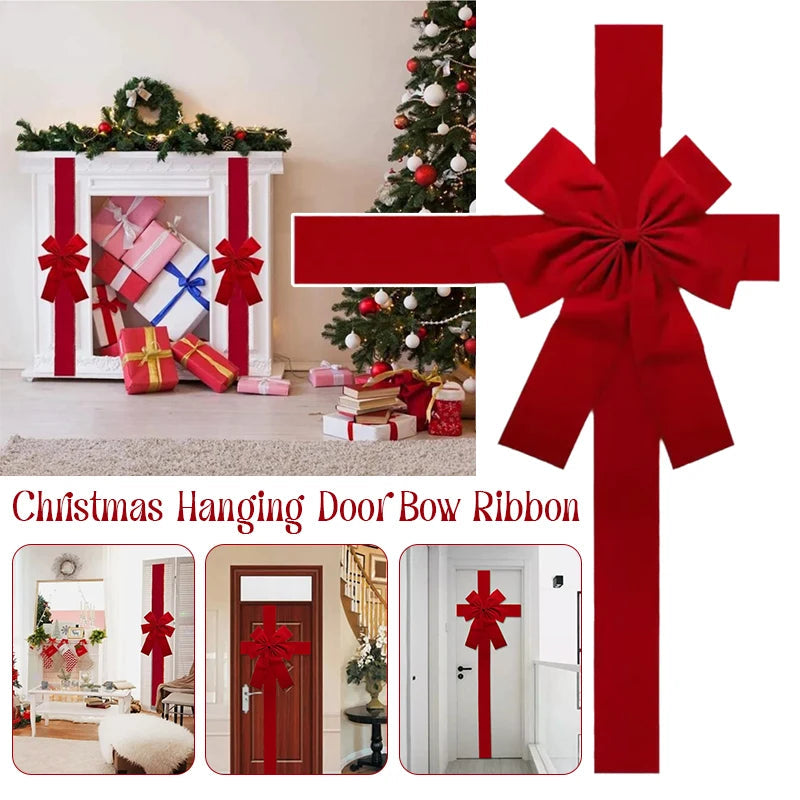 Christmas Large Red Organza Bow Front Door Hanging Decor DIY Xmas Gift Ready Made Bow for Wedding New Year Ribbon Bow