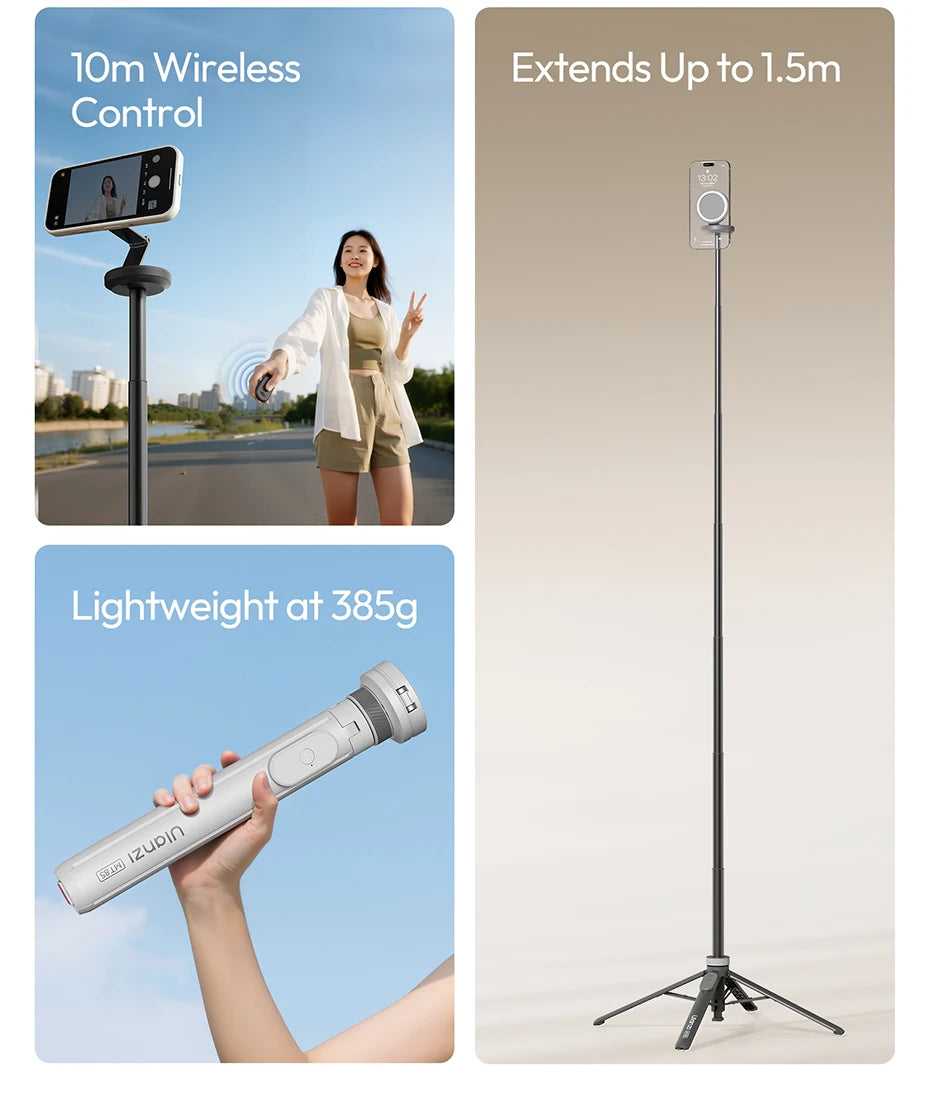 Ulanzi MT-85 MagSafe telefónny statív a selfie tyč 150 cm s diaľkovým ovládaním