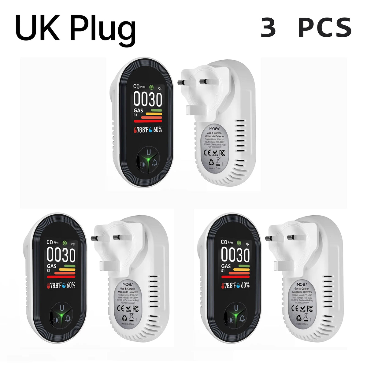 Plug-In CO and Combustible Gas Monitor with Display