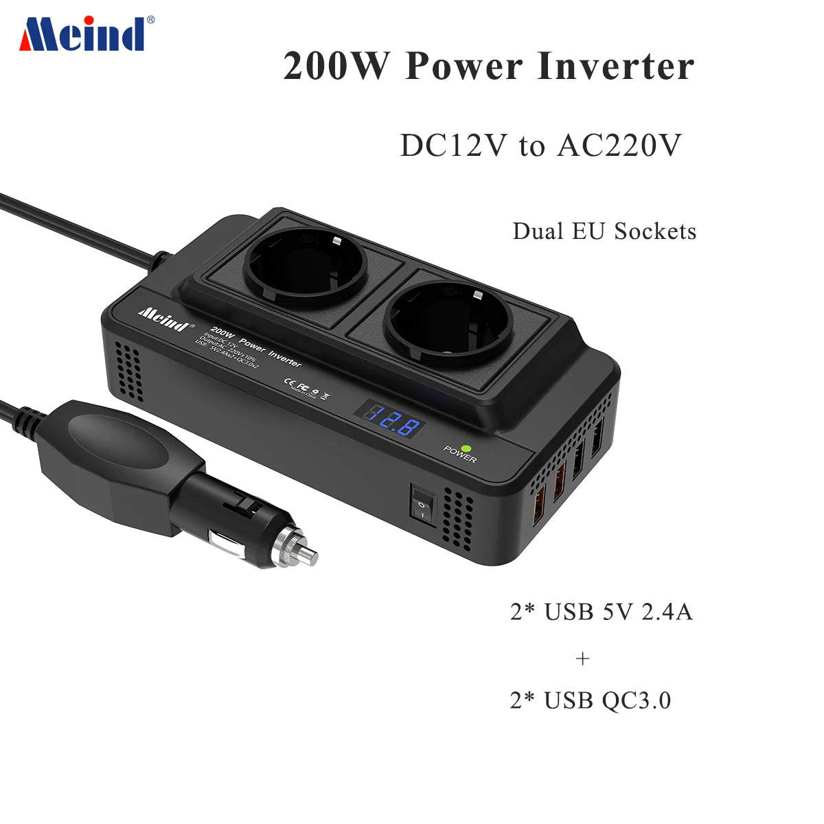 Recomendo vivamente o inversor de carro Meind 200w, de 12v para 220v.